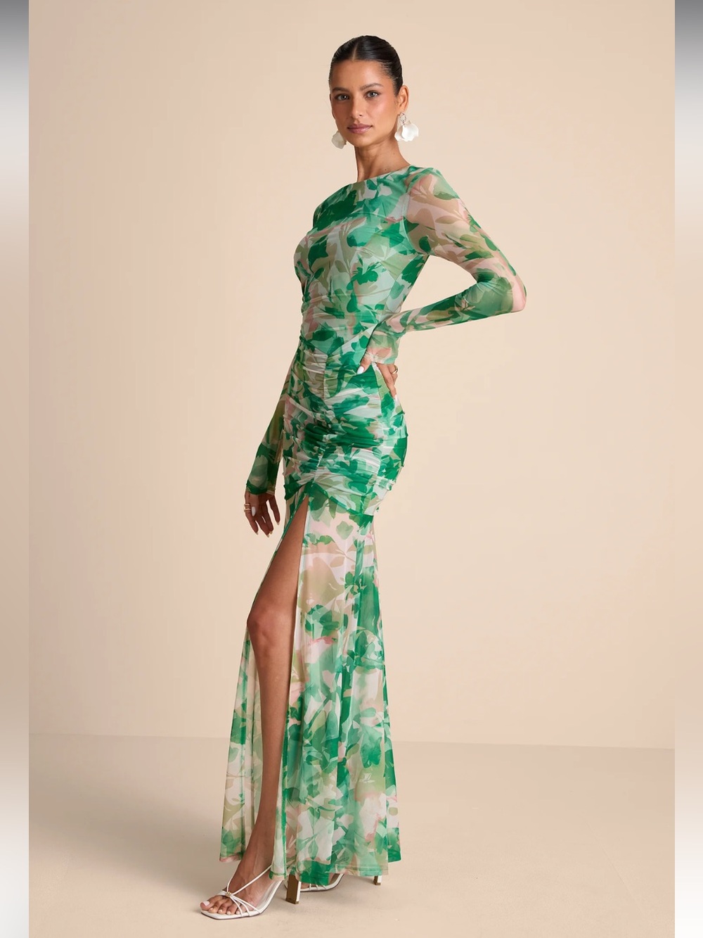 Lulus Print Mesh Ruched Dress
